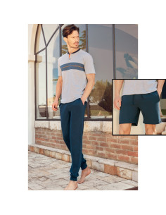 QBO TRIS PIGIAMA UOMO SERAFINO MEZZA MANICA, PANTALONE...