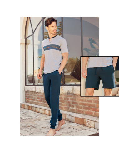 QBO TRIS PIGIAMA UOMO SERAFINO MEZZA MANICA,...