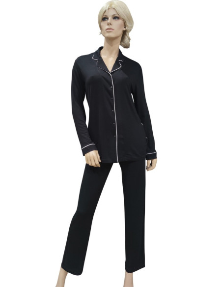 QBO PIGIAMA DONNA APERTO MANICA LUNGA E PANTALONE LUNGO