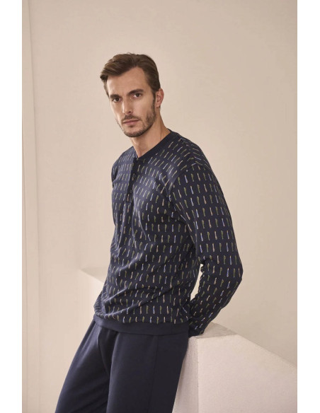 JULIPET PIGIAMA UOMO SERAFINO MANICA LUNGA E PANTALONE LUNGO INTERLOCK - NOGARA