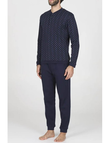 JULIPET PIGIAMA UOMO SERAFINO MANICA LUNGA E PANTALONE LUNGO INTERLOCK - NETTUNO