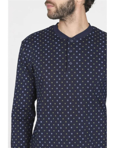 JULIPET PIGIAMA UOMO SERAFINO MANICA LUNGA E PANTALONE LUNGO INTERLOCK - NETTUNO