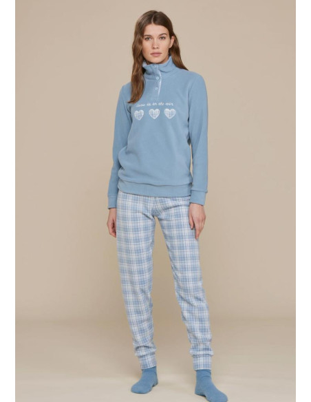 NOIDINOTTE PIGIAMA DONNA A LUPETTO MANICA LUNGA E PANTALONE LUNGO