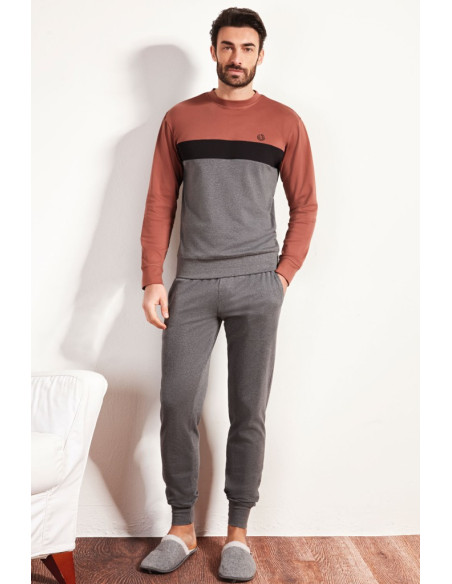 QBO PIGIAMA UOMO GIROCOLLO MANICA LUNGA E PANTALONE LUNGO COTONE INTERLOCK