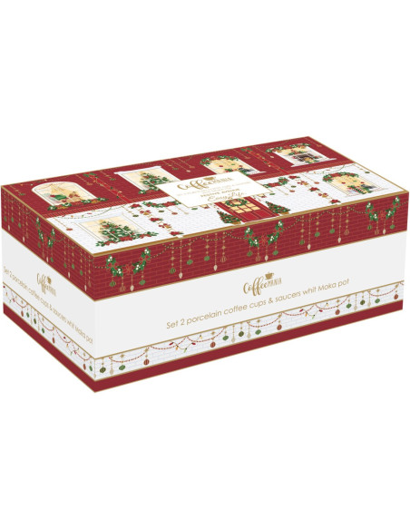 EASY LIFE SET 2 TAZZE CAFFÉ 100 ML CON CAFFETTIERA - FESTIVE AVENUE