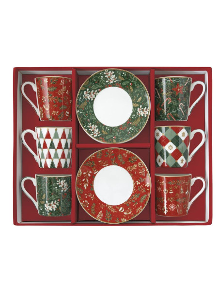 EASY LIFE SET 6 TAZZE CAFFÉ CON PIATTINO 100 ML - FANCY CHRISTMAS