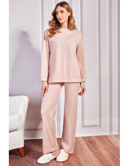 QBO PIGIAMA DONNA GIROCOLLO MANICA LUNGA E PANTALONE LUNGO IN PUNTO MILANO