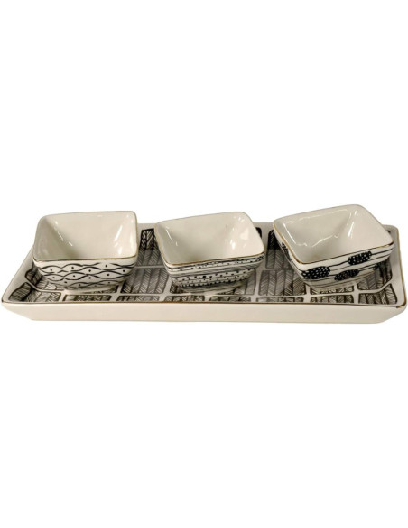 ANDREA FONTEBASSO SET ANTIPASTIERA 3 CIOTOLE SU VASSOIO 29 X 12 CM - DOLCE CASA ETNOCHIC