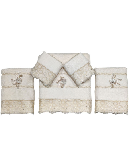 DOMUS COMPLETO BAGNO 6 PEZZI IN SPUGNA CON PIZZO