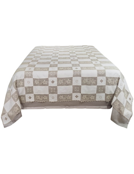 CENTRO DEL RICAMO COPRILETTO MATRIMONIALE IN LINO 250 X 265 CM - QUADRI