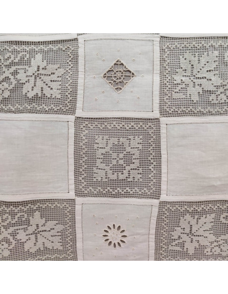 CENTRO DEL RICAMO COPRILETTO MATRIMONIALE IN LINO 250 X 265 CM - QUADRI