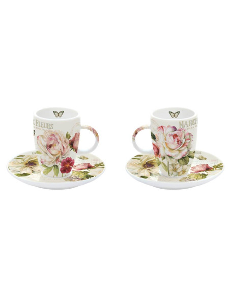 EASY LIFE SET 2 TAZZE CAFFÈ CON PIATTINO 50 ML - MARCHE AUX FLEURS