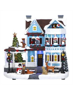 TIMSTOR CASA VITTORIANA CON ANIMALI IN FESTA, LED E MUSICA