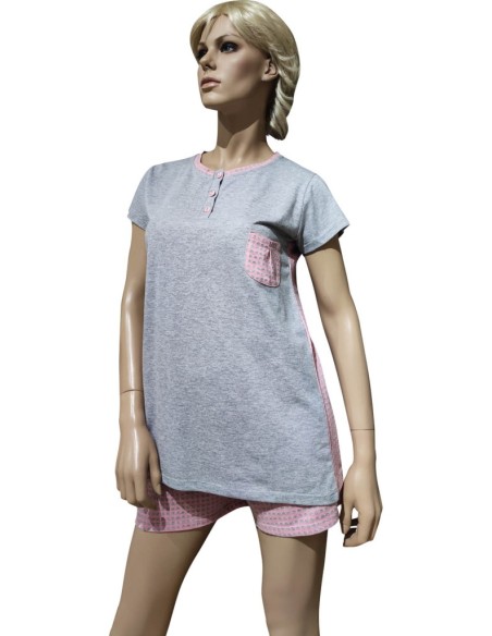 ROSA E MENTA PIGIAMA DONNA SERAFINO, MEZZA MANICA E PANTALONCINO