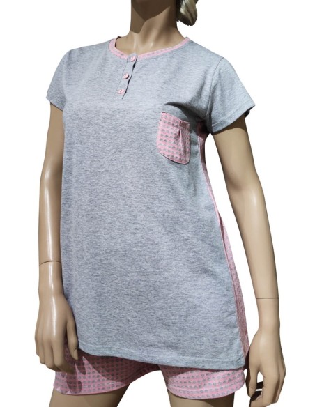 ROSA E MENTA PIGIAMA DONNA SERAFINO, MEZZA MANICA E PANTALONCINO