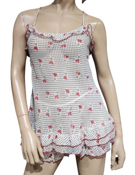 DOLCI CHICCHE BABY DOLL DONNA SPALLA STRETTA E PANTALONCINO IN SETA