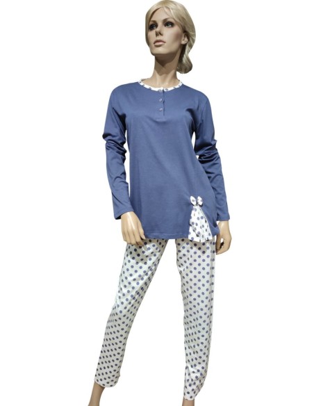 ROSA POIS PIGIAMA DONNA SERAFINO, MANICA LUNGA E PANTALONE