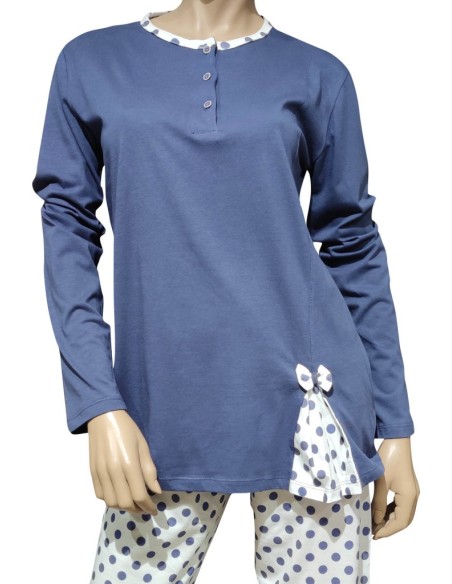 ROSA POIS PIGIAMA DONNA SERAFINO, MANICA LUNGA E PANTALONE