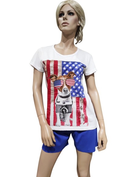 GABRIELLA FERRUCCI PIGIAMA DONNA GIROGOLA MEZZA MANICA E PANTALONCINO - BEAGLE