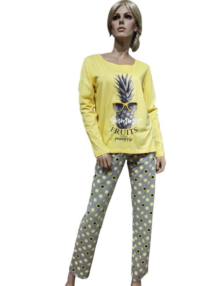 PEPITA PIGIAMA DONNA GIROGOLA, MANICA LUNGA E PANTALONE - ANANAS