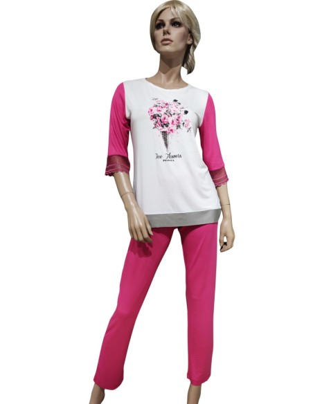 PEPITA PIGIAMA DONNA GIROGOLA, MANICA LUNGA E PANTALONE LUNGO - AZALEA