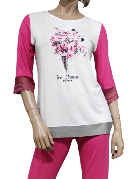 PEPITA PIGIAMA DONNA GIROGOLA, MANICA LUNGA E PANTALONE LUNGO - AZALEA