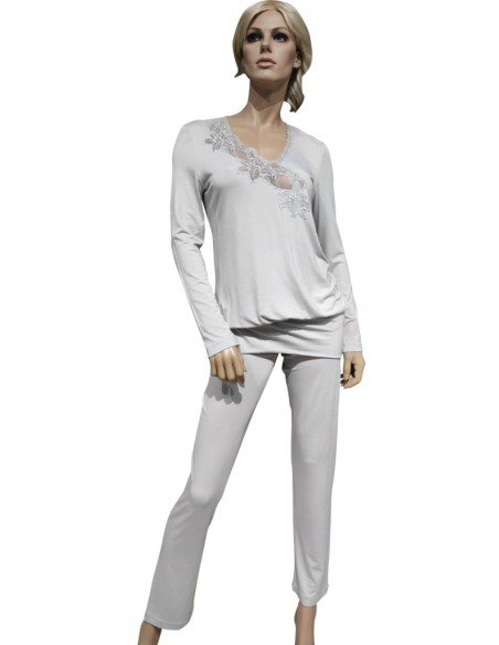 ARGENTOVIVO PIGIAMA DONNA SCOLLO V, MANICA LUNGA E PNATALONE - PABLO