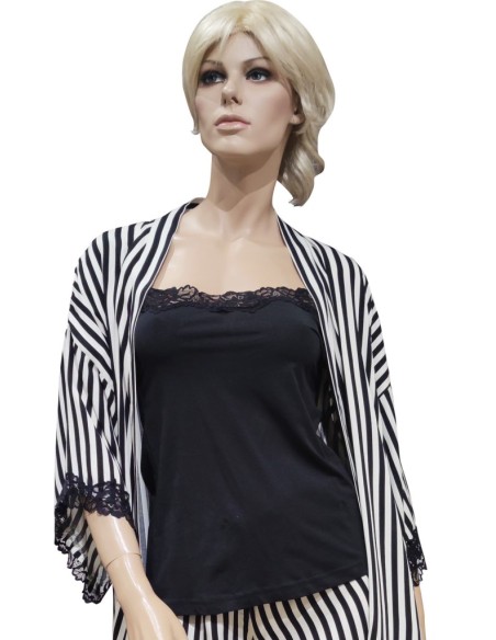 NOIDINOTTE PIGIAMA DONNA 3 PEZZI TOP A BRETELLINA, VESTAGLIA E PANTALONE LUNGO