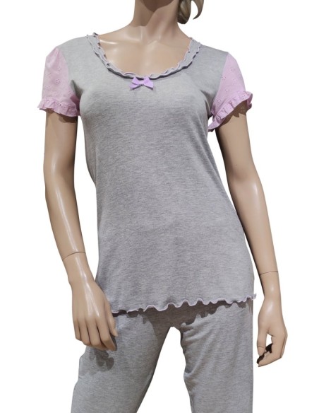 ROSA POIS PIGIAMA DONNA, GIROGOLA, MEZZA MANICA E PANTALONE