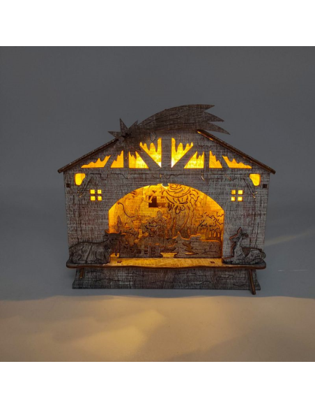 ANDREA FONTEBASSO NATIVITA' IN LEGNO CON LED 18X16 CM - CHRISTMAS CHALET