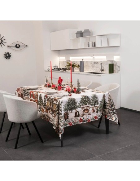 NAPKING TOVAGLIA RETTANGOLARE STAMPATA 100% LINO - XMAS VILLAGE