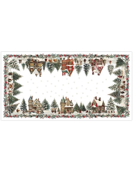 NAPKING TOVAGLIA RETTANGOLARE STAMPATA 100% LINO - XMAS VILLAGE