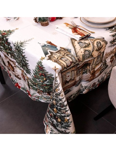 NAPKING TOVAGLIA RETTANGOLARE STAMPATA 100% LINO - XMAS VILLAGE