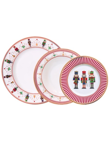 EASY LIFE SERVIZIO PIATTI NATALIZI 18 PEZZI IN PORCELLANA - NUTCRACKERS