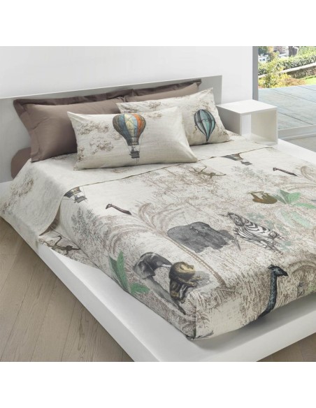 MIRABELLO PARURE LENZUOLO COPRILETTO 2 PIAZZE IN PERCALLE - FOREST