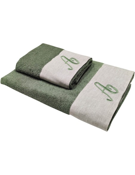BIANCOPERLA SET 2 ASCIUGAMANI VISO E OSPITE CON INIZIALE RICAMATA - EKO LINO WASHED