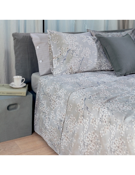 FAZZINI COMPLETO LENZUOLA COPRILETTO MATRIMONIALE IN PERCALLE - KIMONO