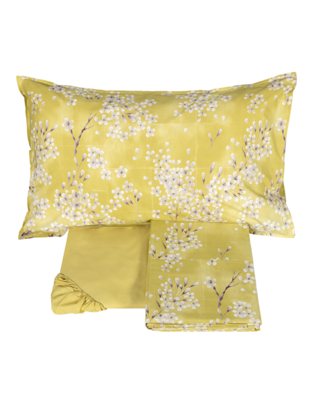 FAZZINI COMPLETO LENZUOLA COPRILETTO MATRIMONIALE IN PERCALLE - KIMONO