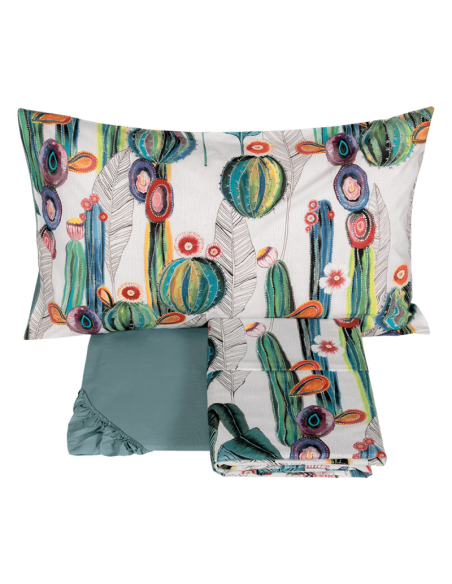 FAZZINI COMPLETO LENZUOLA COPRILETTO MATRIMONIALE IN PERCALLE - FRIDA