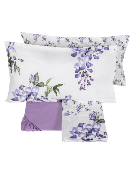 FAZZINI COMPLETO LENZUOLA-COPRILETTO 2 PIAZZE IN PERCALLE - GLICINE