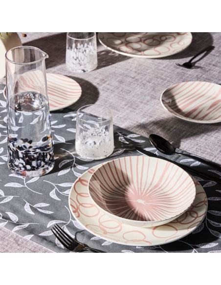 ANDREA FONTEBASSO SERVIZIO PIATTI 18 PEZZI IN PORCELLANA - MOON OPTICAL PINK