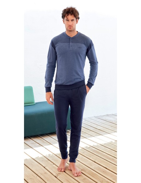 QBO PIGIAMA UOMO SERAFINO MANICA LUNGA E PANTALONE LUNGO 100% COTONE JERSEY