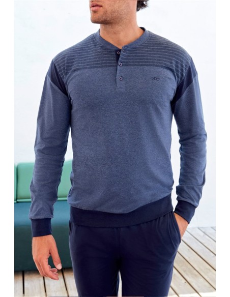 QBO PIGIAMA UOMO SERAFINO MANICA LUNGA E PANTALONE LUNGO 100% COTONE JERSEY