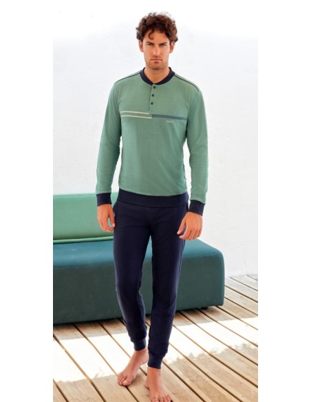 QBO PIGIAMA UOMO SERAFINO MANICA LUNGA E PANTALONE LUNGO 100% COTONE JERSEY