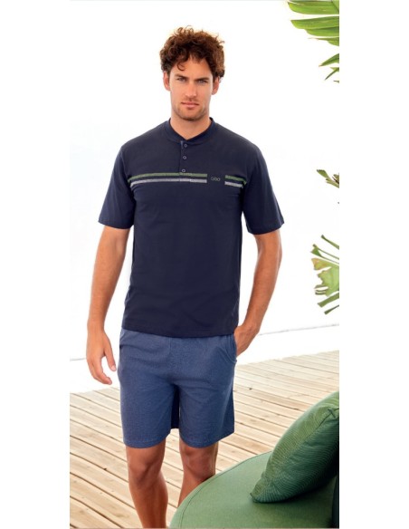 QBO PIGIAMA UOMO SERAFINO, MEZZA MANICA E PANTALONE CORTO 100% COTONE JERSEY