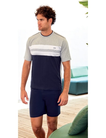 QBO PIGIAMA UOMO GIROCOLLO, MEZZA MANICA E PANTALONE CORTO 100% COTONE JERSEY