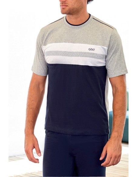 QBO PIGIAMA UOMO GIROCOLLO, MEZZA MANICA E PANTALONE CORTO 100% COTONE JERSEY