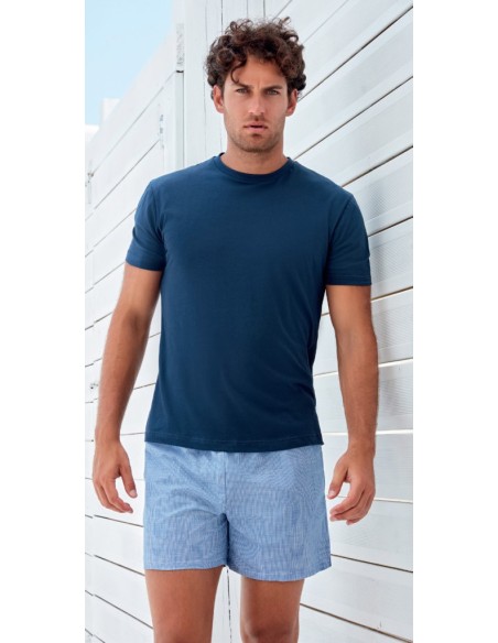 QBO PIGIAMA UOMO GIROCOLLO, MEZZA MANICA E PANTALONE CORTO 100% COTONE JERSEY