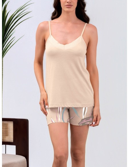 QBO PIGIAMA DONNA SPALLA STRETTA E PANTALONE CORTO IN COTONE MODAL