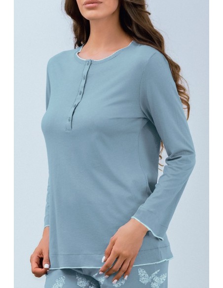 QBO PIGIAMA DONNA SERAFINO MANCIA LUNGA E PANTALONE LUNGO IN COTONE MODAL